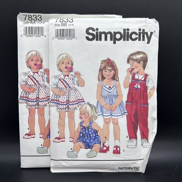 Simplicity 7833 “Toddlers' Dress & Jumpsuit” (AA & BB) Sewing Pattern Uncut FF - Picture 1 of 5